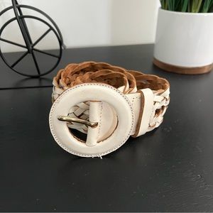 Banana Republic White Leather Woven Belt